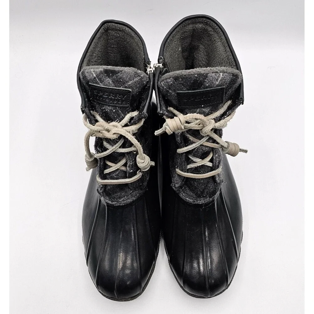 Sperry Top-Sider Womens‎ Saltwater Duck Boots Size 8 Black Gray Plaid Waterproof